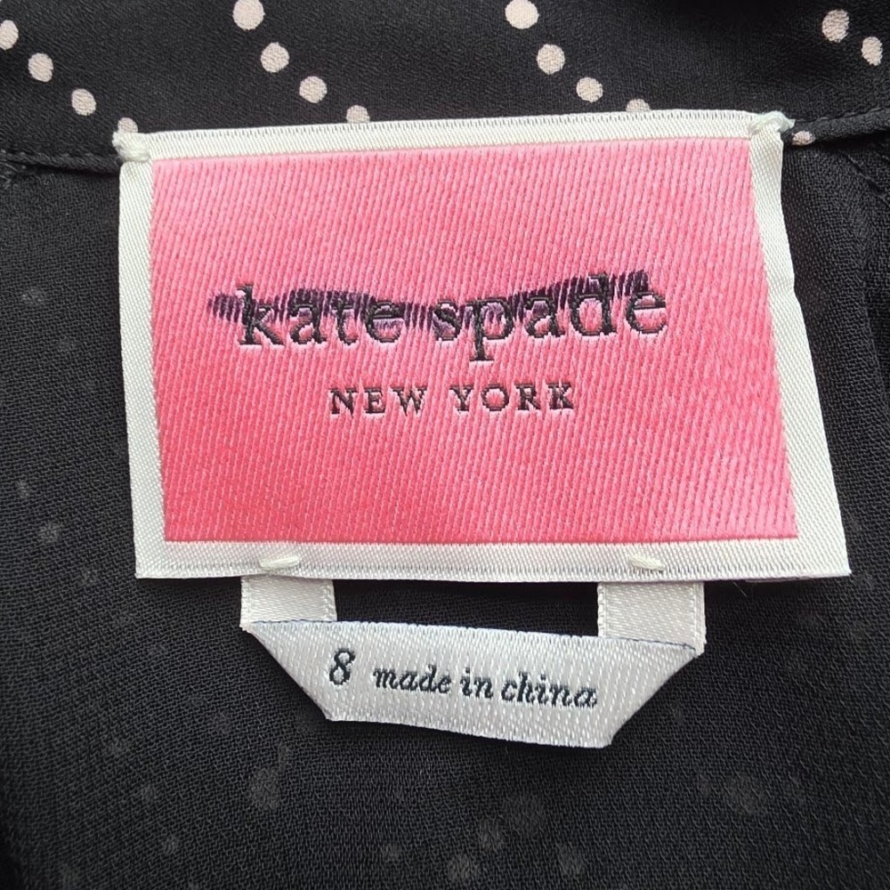 Kate Spade New York Wavy Dot Dress Womens 8 Black Pink Dot Pearl Cuff - Picture 4 of 9